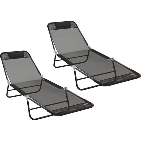 Chaise longue  Transat  Bain de soleil pliante 2 pcs Noir 182 x 55 x 85,5 cm Textilène (1/5)