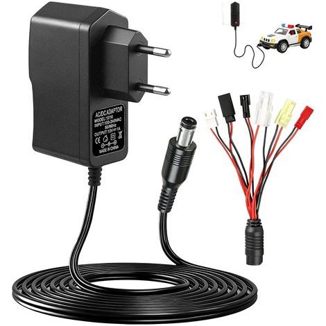 Intelligentes RC-Ladegerät (2,4–12 V) für 2–10S NiMH/NiCd-Akkus, Universal-Ladegerät für RC-Autos, Drohnen, Boote und Flugzeuge, mit 5 Adaptern: Tamiya, Mini Tamiya, JST, SM 2P, HuanQi, Dupont