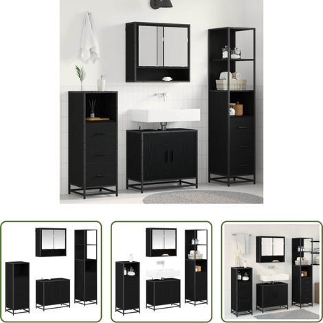 vidaXL Meuble miroir -  Ensemble de mobilier de salle de bain 4 pcs Chêne noir (1/5)