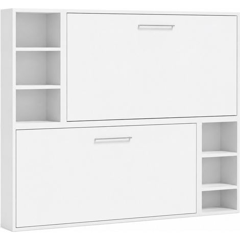 Lit escamotable superposé avec niches de rangement BRIANO Sans matelas Blanc-80x180-Cadre Blanc-Façade Blanche (1/5)