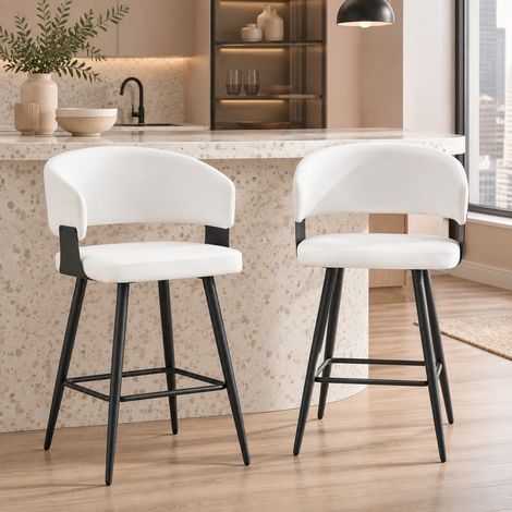 Set 2 sgabelli da bar con schienale, similpelle, metallo, bianco OKMYHOME (1/5)