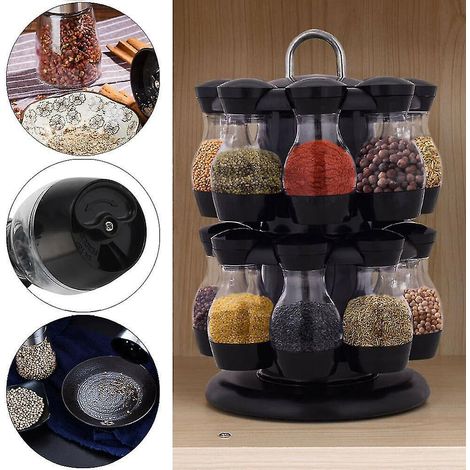 16 étagères à épices rotatives, carrousel à épices de cuisine, récipient à épices (1/4)