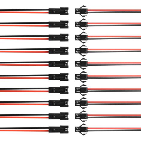 10 Paires Câble JST SM 2 Broches, Connecteur Mâle Femelle 22AWG, Extrémité Étamage, Pour LED Ventilateur