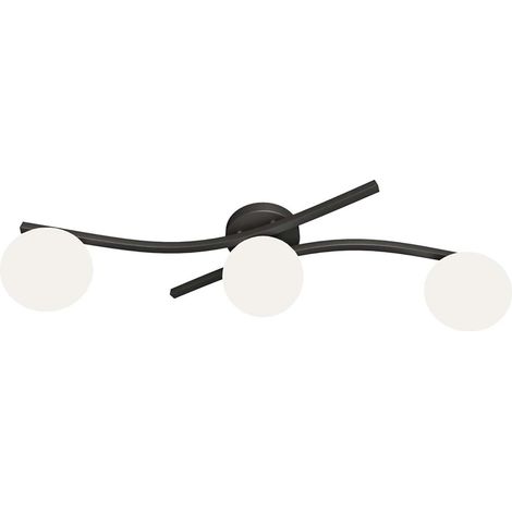 Plafoniera 3 Luci Opus In Accciaio Nero E Sfere In Vetro Bianco
