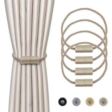 4 Pièces Magnétiques Embrasses de Rideaux Beige Tressées Boucle de Rideau Aimanté Attache Rideau Corde de Rideau de 45 cm - Accessoires de Rideaux pour la Décoration de la Maison (1/5)