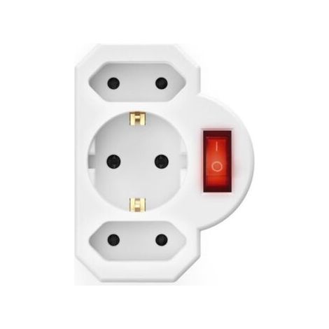Adaptateur multiprise 3 prises, 1 prise avec contact de terre / 2 prises européennes, blanc (1/5)