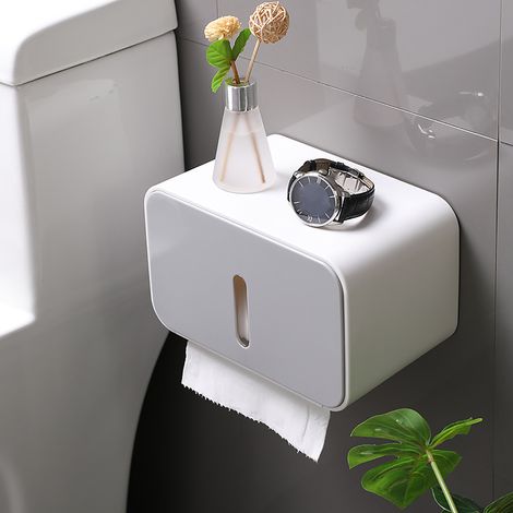 Wandmontierter Toilettenpapierhalter, kein Bohren erforderlich, wasserdichte Toilettenpapierbox, graues Toilettenpapier-Aufbewahrungsregal. (1/5)