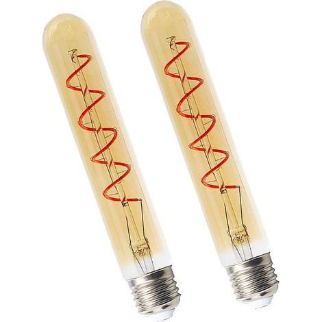 Lot de 2 Ampoules Edison rétro vintage T30 185mm E27 4W (remplace ampoule halogène 40W) Blanc chaud 2700K Tube 400lm T30 Ampoule LED filament E27 Verre ambré Pas Dimmable AC220-240V (1/5)