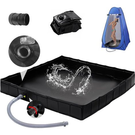 Receveur de douche pliable avec tuyau d'évacuation - 104 x 104 x 13 cm - Noir - Receveur de douche de camping - Cabine de douche temporaire (1/5)