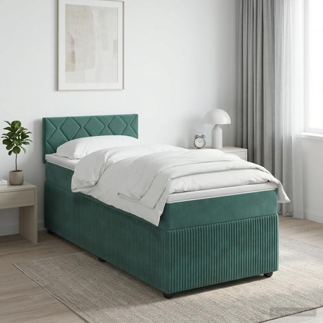 vidaXL Lit boxspring avec matelas Vert foncé 100 x 200 cm Velours (1/5)