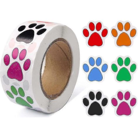 Autocollants empreintes de pattes (2,5 cm / 500 autocollants) - Autocollants pour chiens, autocollants empreintes de pattes, étiquettes autocollantes, autocollant mural en forme d'animal, rouleau d'au (1/4)