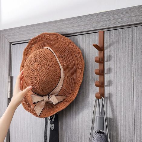 Due ganci per porte marroni, 4,5 x 28 cm ciascuno, adatti per uffici, dormitori e bar. Non è necessaria la foratura per l'installazione. (1/5)