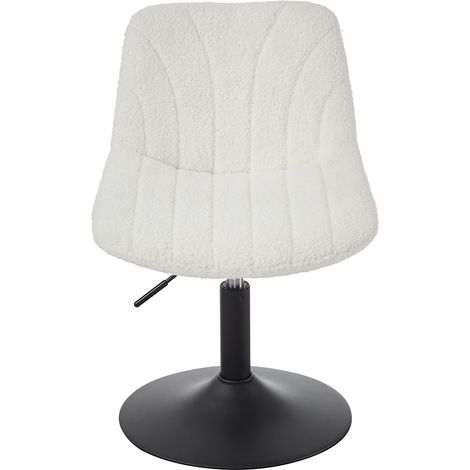 Chaise de Coiffeuse Réglable, Tabouret avec Dossier, Rotation 360°, Tissu Peluche, pour Coiffeuse, Blanc