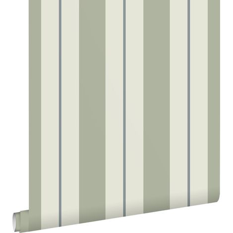 papier peint à rayures vert grisé et bleu - ESTAhome (1/5)