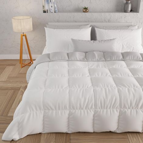 Couette Chaude Hiver 240x260 Bicolore Blanc Gris, Double Face, Couette pour lit 2 Personnes, en Microfibre 300g/m², Made in Italy (1/5)