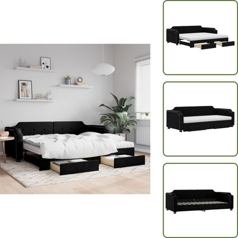 The Living Store Tagesbett Ausziehbar mit Schubladen Schwarz 90x190 cm Stoff - Schlafsofa (1/5)