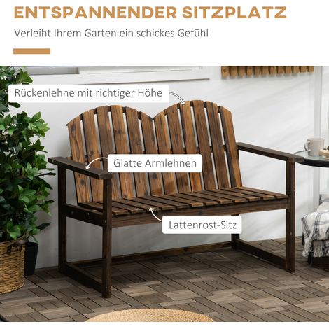 Banc extérieur en bois de pin massif, style champêtre, assise double, dimensions 114x63x86 cm, pour terrasse ou jardin. (1/4)