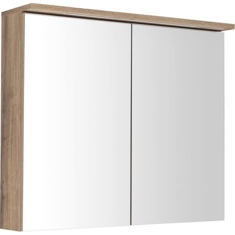 Aqualine KAWA - Armoire miroir avec éclairage LED, 80x70x22 cm, chêne emporio WGL38S (1/4)