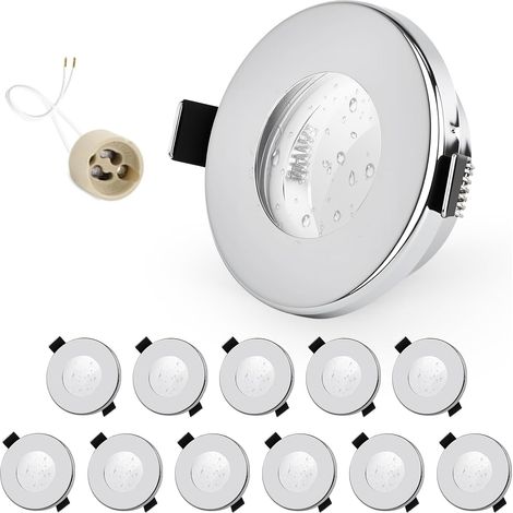 4x Spot LED Encastrable IP65 Cadre Avec Douille GU10, Spots de plafond en Fer Nickel brossé, Rond plat Spots Salle de bain spot cadre d'encastrement 68mm pour extérieur- intérie (1/5)