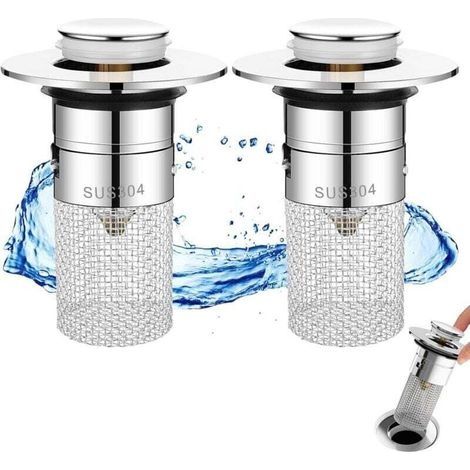 Filtre de vidange de sol en acier inoxydable, collecteur de cheveux pour évier de salle de bain avec panier filtrant amovible en acier inoxydable, filtre de vidange escamotable pour év (1/4)
