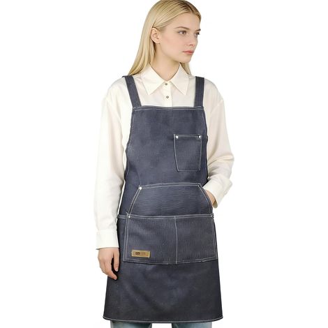 Bleu Denim Tablier de Cuisine Unisexe Tablier de Peinture pour Hommes Femmes Bavoir avec Poches pour Jardin Barbecue Café Barman Serveur (1/5)