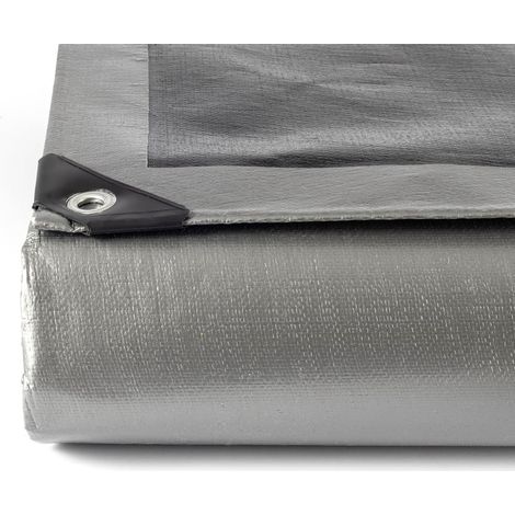 Bâche de protection 240 g/m² en polyéthylène 2 en 1 pour l'été et l'hiver, couverture solaire, couverture d'hiver, bâche d'été, bâche en bois, bâche de voiture, bâche de bateau (argenté/noir (1/5)