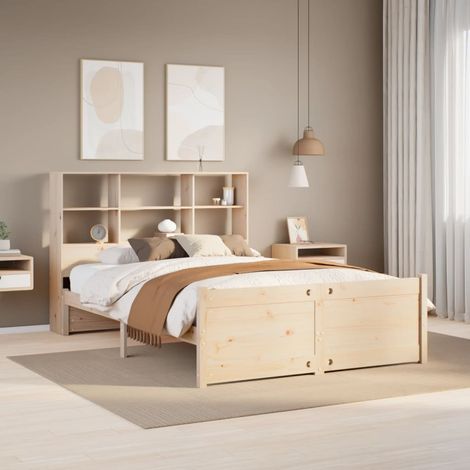 Bookcase Bed without Mattress 150x200 cm King Size Solid Wood Pine vidaXL (1/5)