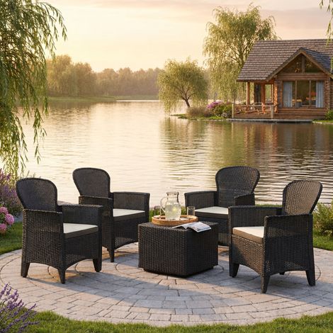 Dmora - Conjunto de salón para exterior Anagni, para interior o exterior, 4 sillones con reposabrazos y mesa auxiliar, fabricado en Italia, color antracita (1/3)