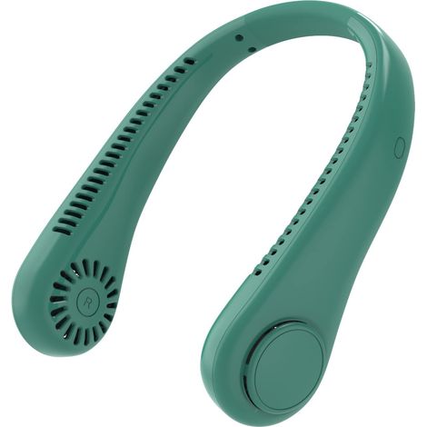 Ventilateur de cou portable, rechargeable par USB, à suspendre, sans pales avec 3 vitesses, ventilateur personnel de refroidissement à 360° pour homme, femme, enfant, maison et extérieur (vert) (1/5)