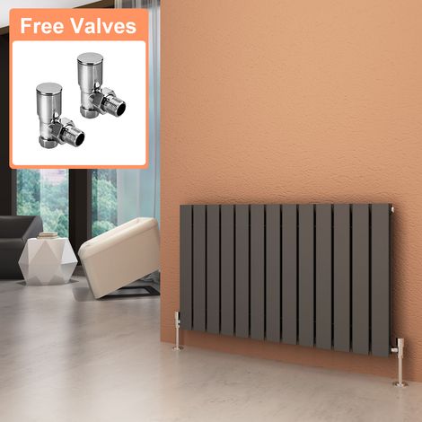 ELEGANT 600 x 988 mm Anthracite Horizontal Radiator Column Designer Radiator Heater Double Flat Panel + Angled Radiator Valves (1/5)