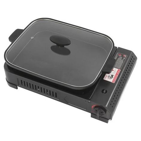 Butane Réchaud à Gaz 2 en 1, Inclure Plaque de Cuisson avec Couvercle, Portable Réchaud de Camping pour Sorties de Pêche, 2100W, 45 × 30 × 8.5 CM