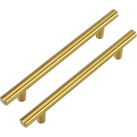 Lot de 10 Poignee Meuble Doré Poignée de Meuble Cuisine Dorée Poignée de Meuble Dorée en Acier Inoxydable Entraxe 128mm, or (1/5)