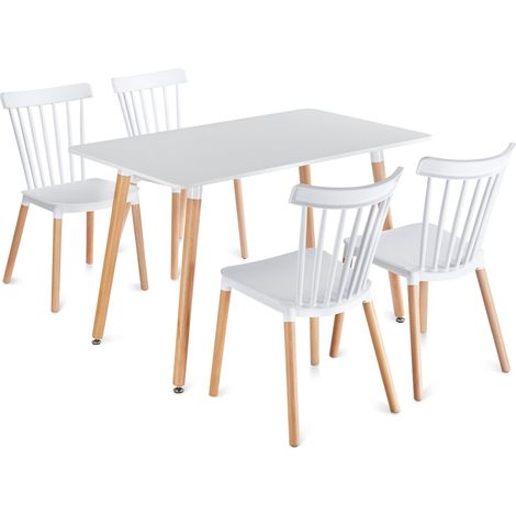 Ensemble table et 4 chaises de salle à manger SHANNON/RAVI 5 p. Blanc (1/5)