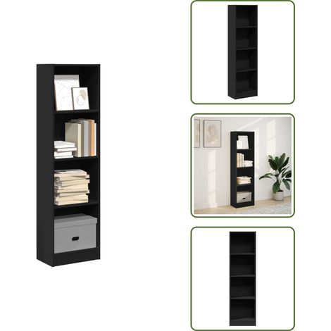 The Living Store Estantería de madera de ingeniería negra 40x24x143 cm - Almacenamiento