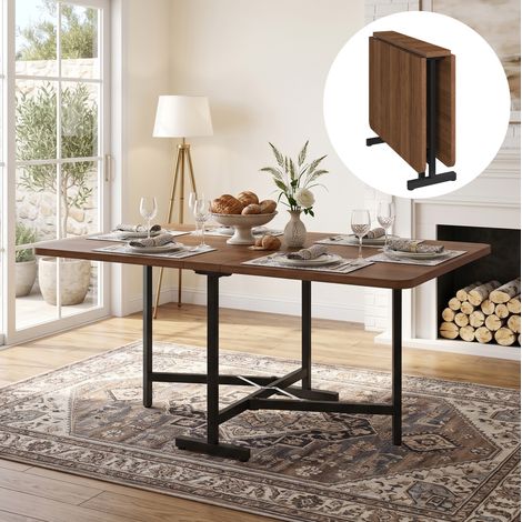 Mesa de comedor extensible 120 x 80 cm, plegable y compacta, MDF efecto nogal, 60 kg OKMYHOME (1/5)
