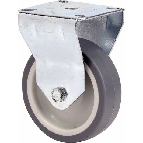 Ruota fissa in gomma con piastra e asse liscio, grigia, max. carico 60 kg, ø 8 cm