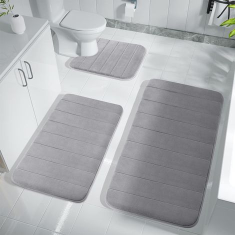 Tapis De Salle De Bain - Tapis Toilette + Grand Tapis De Bain + Tapis Carré - Mousse À Mémoire De Forme Et Fibres Ultra-Douces - Antidérapant - Lavable En Machine - Lot De 3 (1/5)