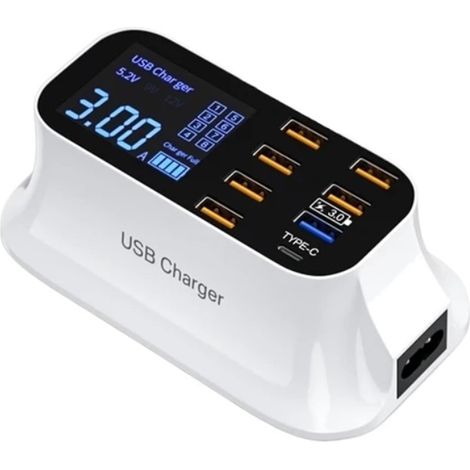 Chargeur USB À 8 Ports avec Affichage Numérique, Adaptateur De Charge Rapide, Station De Charge USB, for Téléphone Portable, Bureau, Charge Murale À Domicile Sécurité Rapide (1/5)