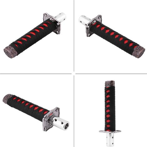 Manette de vitesse style katana pour voiture, pommeau de levier de vitesses japonais universel avec 4 adaptateurs, noir et rouge (1/5)