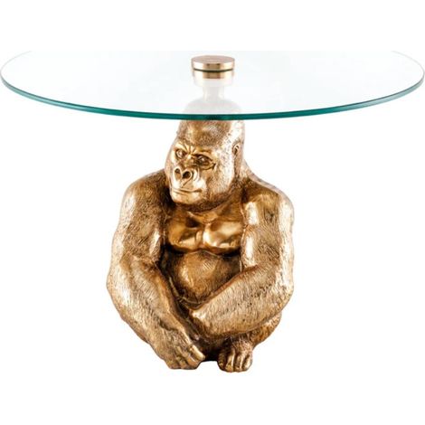 Runder GORILOX Couchtisch 60 cm aus goldenem Aluminium und gehärtetem Glas