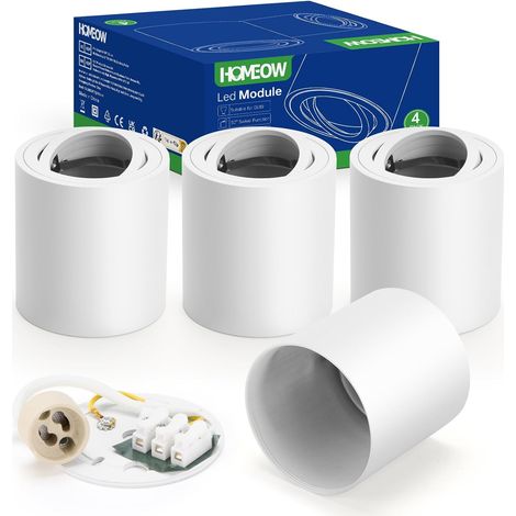 Spot de Plafond Pivotant avec Douille GU10 Aluminium Blanc Lot de 4 Spot en Saillie Orientable 30° 220V - 230V pour Modules LED et GU10 Downlights Salle de Bain Ø80x85mm Plafonnier Apparents (1/5)