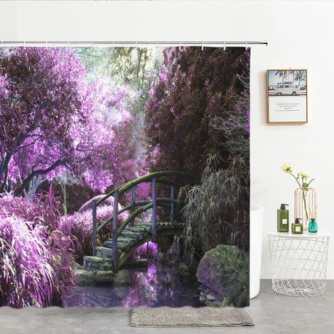 Rideau de douche imprimé en 3D, motif forêt, 180 x 200 cm, imperméable et lavable, avec crochets, largeur 120 x hauteur 180 cm