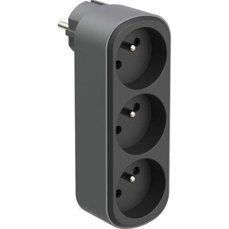 Adaptateur Fiche Multiprise Triplite 3 Prises françaises 16A (2P+T), Adaptateur Murale, Noir/Gris (1/5)