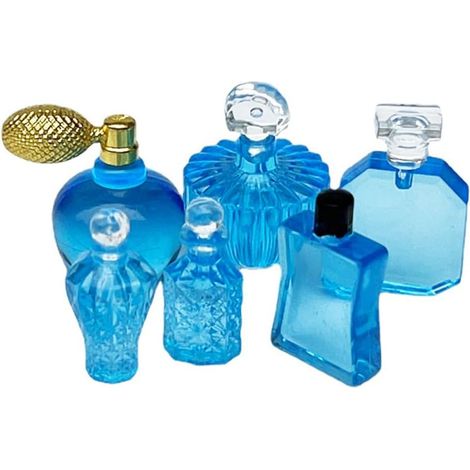 Assortiment de 6 flacons de Parfum Miniatures Bleus, Ensemble d'accessoires de Salle de Bain pour décoration de Mini Maison, Chambre à Coucher (1/5)