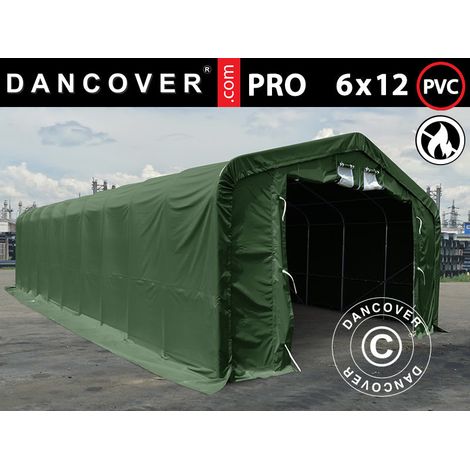 Storage shelter PRO 6x12x3.7 m PVC w/skylight, Green - Dancover (1/2)