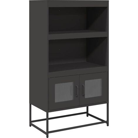 Maison La Vie - Buffet haut pour salon - Meuble de rangement noir 68x39x123 cm acier bu1510