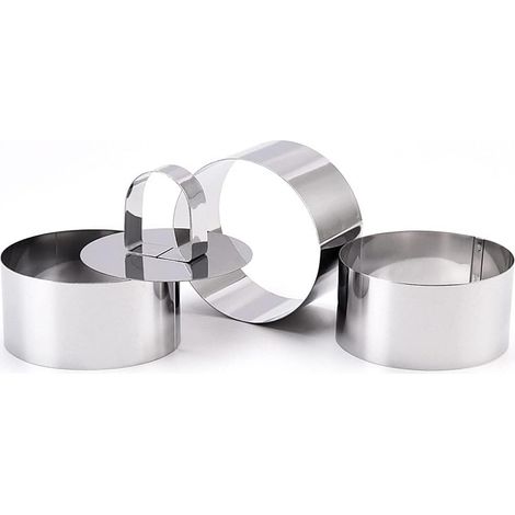 Set of 3 Dessert Rings, Pastry Circle with Pusher, Stainless Steel, Round, 8 cm (1/5)