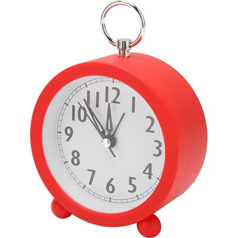 Circular Alarm Clock Battery Powered Electronic Alarm Clock Simple Plastic Button Alarm Clock for Bedroom Bedside Desk Red (1/5)