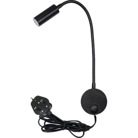 Lampe de lecture flexible à col de cygne 3W avec interrupteur marche/arrêt (noir chaud) (1/5)