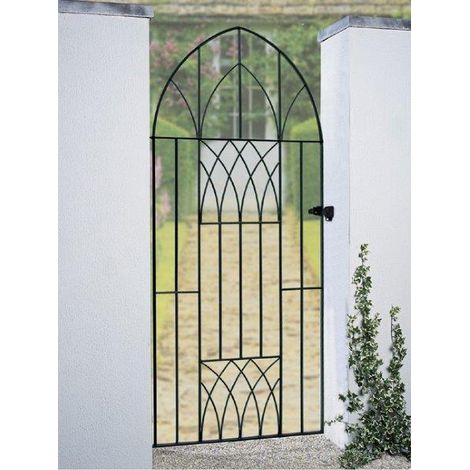 Abbey Modern Tall Arch Bow Top Single Gate - Solid Steel - Fits Gap of 914 mm x 1950 mm High - Electro Galv./Black Powder Coated